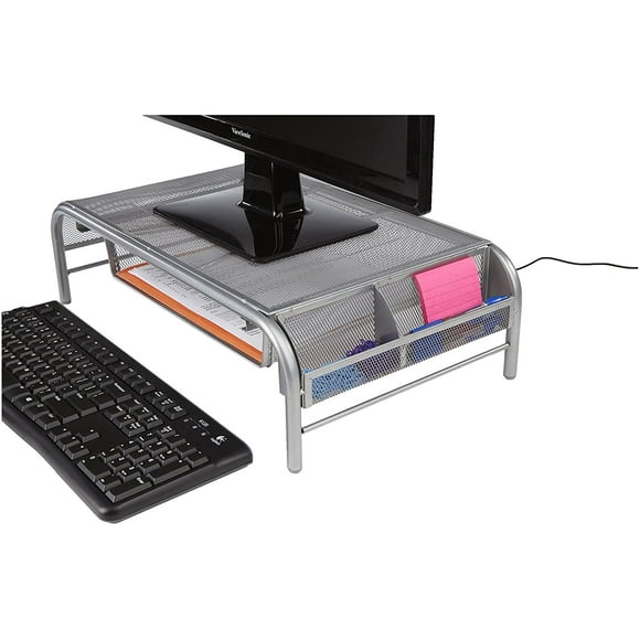 Mind Reader MESHMONSTA-SIL Metal Mesh Monitor Stand, Silver