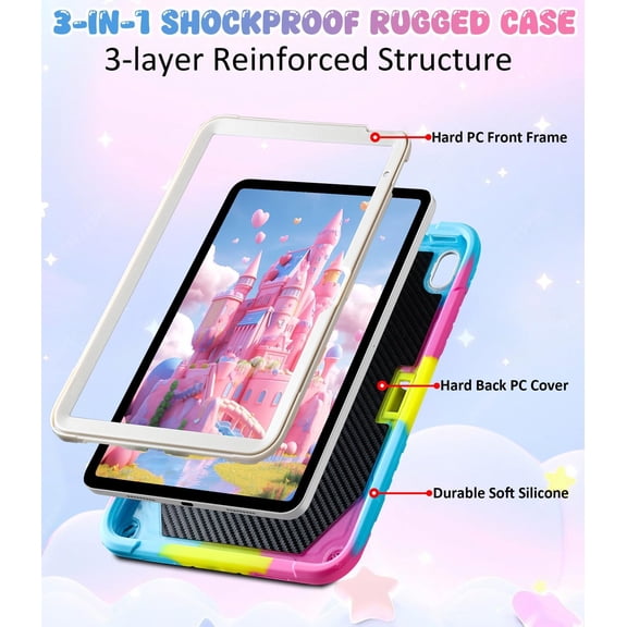 RREGER-for iPad A16 11th Generation Case 11 Inch 2025/ iPad 10th Generation Case 10.9 Inch 2022 for Kids Girls with Pencil Holder Unicorn Stand Shoulder Strap Heavy Duty Shockproof Cute Cover Color
