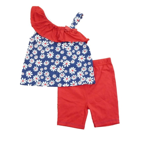 Vitamins Kids Infant Toddler Girls Red Blue Daisy Shirt Shorts 2 Pc Set 24m