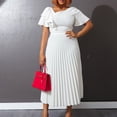 thumbnail image 2 of AURA Plus Size Ruffle Sleeve Pleated Midi Dress Elegant High Waist Swing Skirt Solid Color, 2 of 9