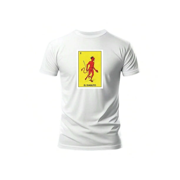 Playera Estampado De El Diablito Loteria Nacional Fiestas Patrias Septiembre Color Blanco Talla Mediana Marca Emil SaEs