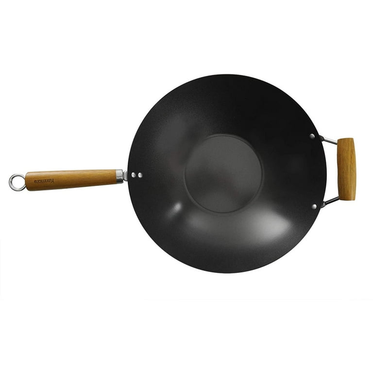 14 Inch Carbon Steel Flat Bottom Chinese Wok - K. K. Discount Store
