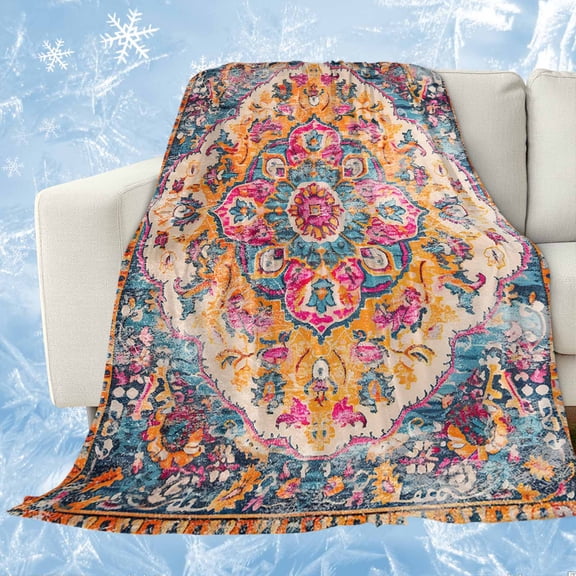 Blue Pink Cooling Blanket, Lightweight Breathable Summer Throw Blanket with Double Sided Cold Effect, Boho Middle Century Geometric Abstract Picnic Beach Blankets Bed Sheet for Hot Sleepers 60"x80"
