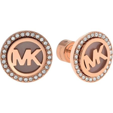 Michael Kors Women's Crystal Accent Rose Gold-Tone Stainless Steel Logo Circle Stud Earrings