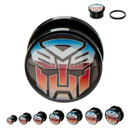 Black Acrylic Plug - Transformers TFMAPS01-0PR Screw Fit Autobot Acrylic Plugs, Black - Size 0