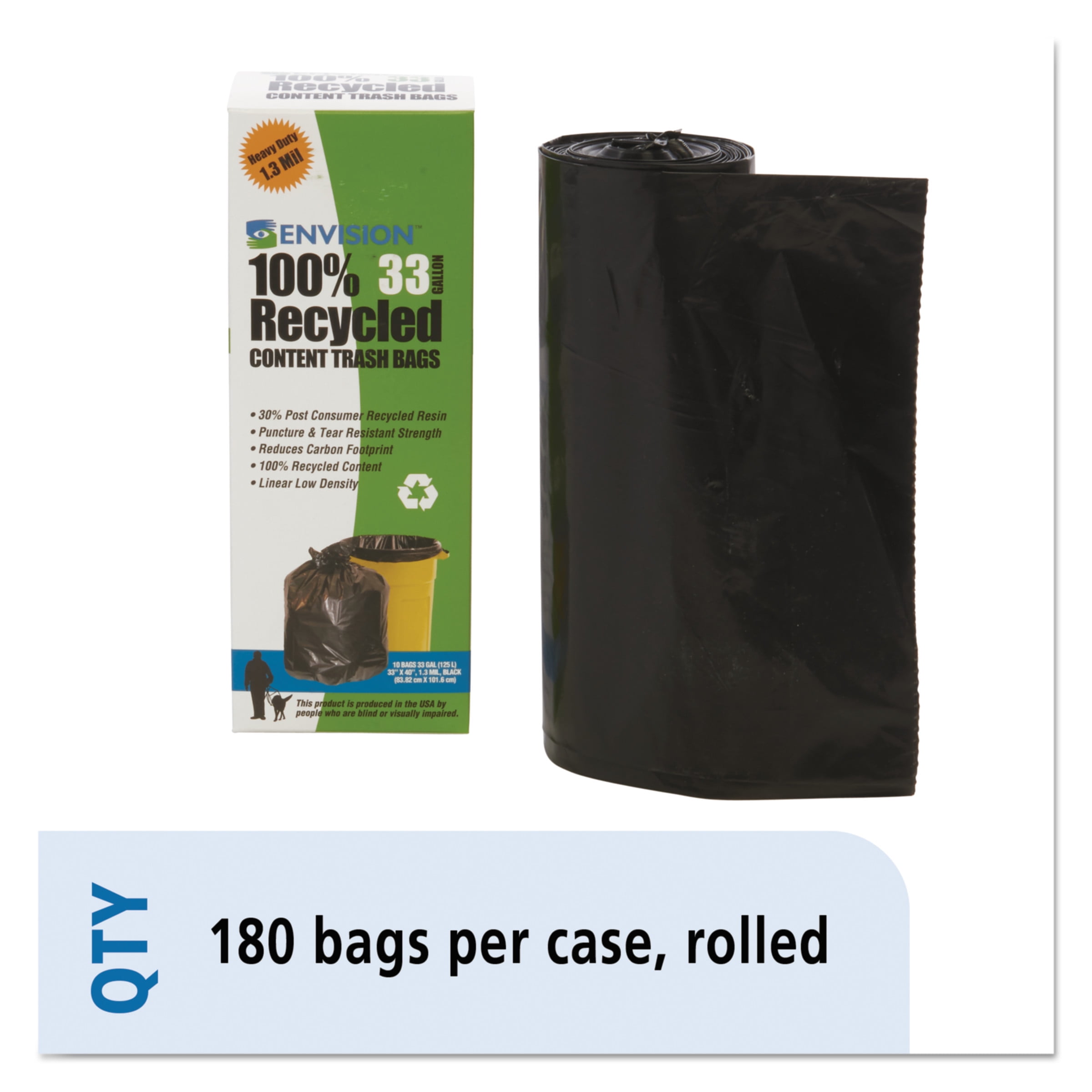 Stout Recycled Plastic Trash Bags 33 gal 1.3 mil 33 x 40 Brown/Black