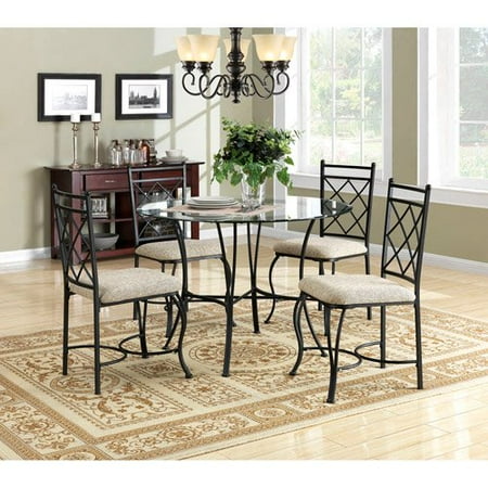 - Kitchen Dinette Set Dining Room Furniture 5 Piece Metal Glass Top Table Chairs