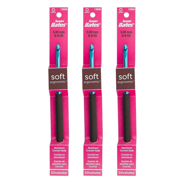 3PACK Susan Bates Silvalume Soft Handle Aluminum Crochet Hook 5.5