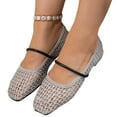 thumbnail image 4 of Xfvqtps Womens Flats Mary Jane Shoes Elastic Strap Slip on Hollow out Breathable Flat Shoes Square Toe Comfortable Soft Sole Gray, 4 of 9