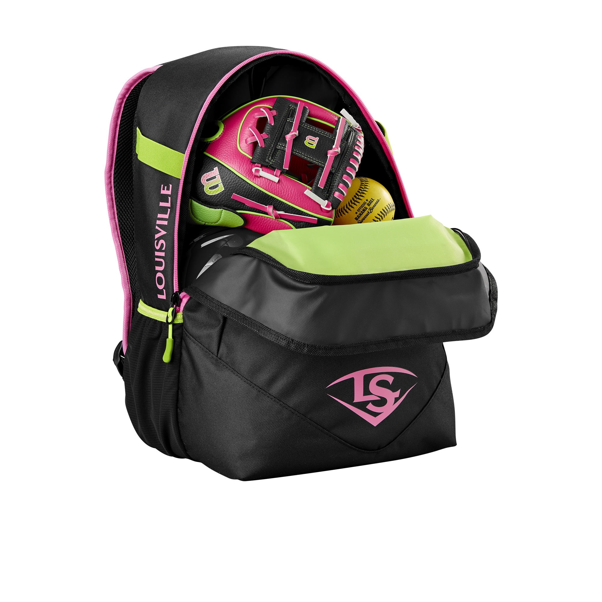 Louisville Slugger Party Animals Powerized Stick Baseball Bag - Hot Pink/Black, Holds Up to 2 Bats