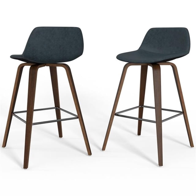 Randolph 28" Bentwood Counter/ Bar Height Stool (2pc) in Blue Vegan Faux Leather