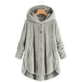 thumbnail image 2 of Womens 2025 Winter Coats Bed Jacket Plus Size Fuzzy Fleece Coat Cozy Button Jacket Polyester Double-Plush Breathable Brushed Inner Layer Roomy Hood Women's Outerwear Jackets & Coats, 2 of 6