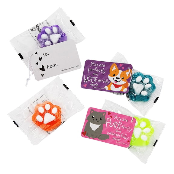 Fun Express 24 Pc. Religious Valentine’s Day Paw Print Mochi with Handout Card for 12