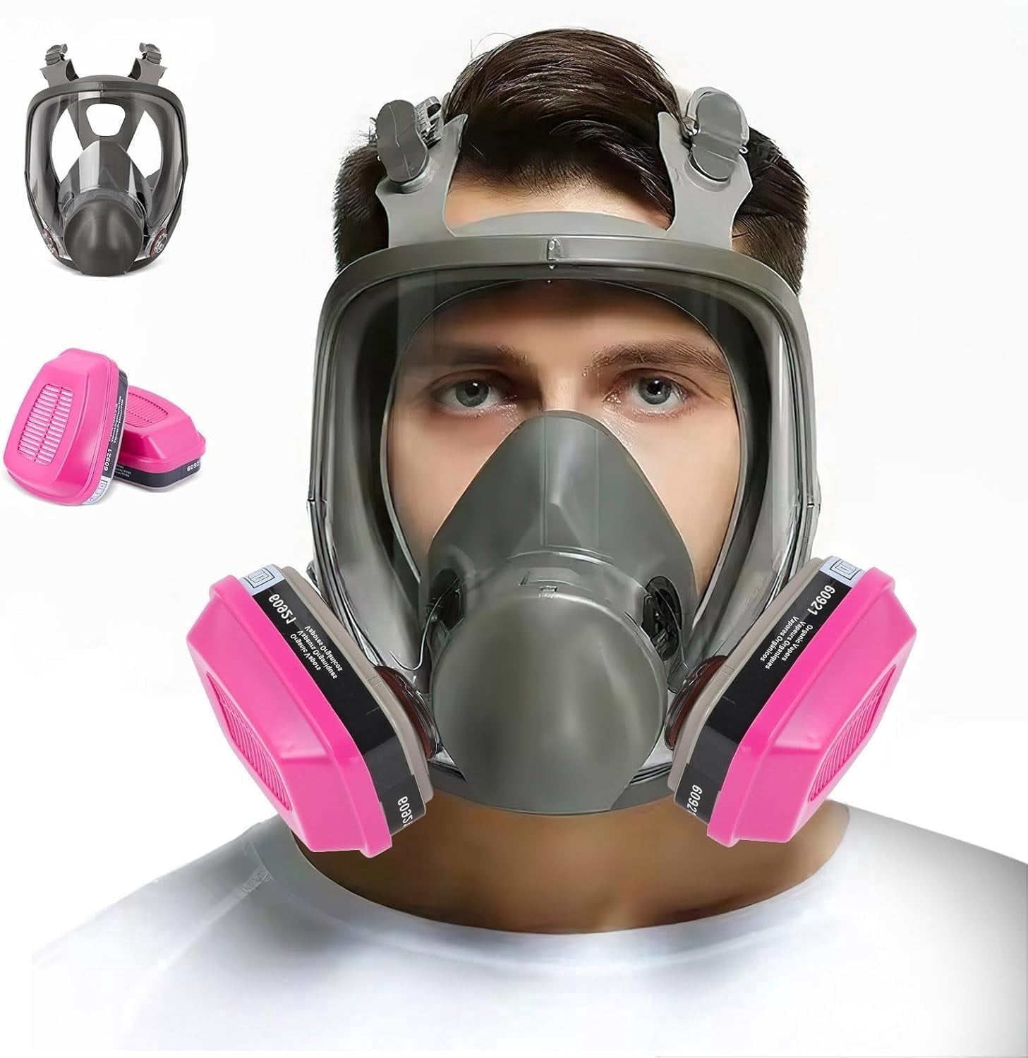Full Face Respirator Mask Reusable – Silicone Large View Shield With Dual Filters For Painting, Sanding, Grinding & Chemical Work (Anti-Fog, Impact Resistant)