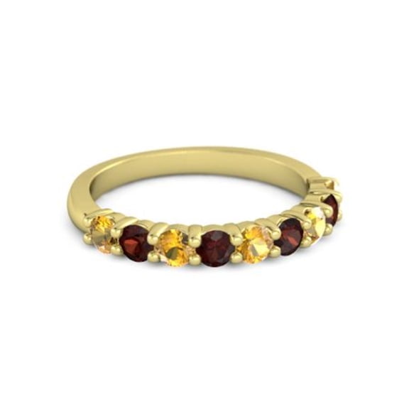925 Sterling Silver Round 2.5MM Citrine Garnet Eternity Yellow Plated Women Ring