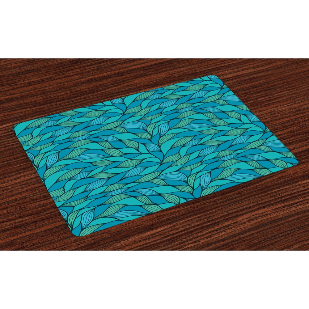 Teal Placemats Set of 4 Abstract Wave Design with Different Colors