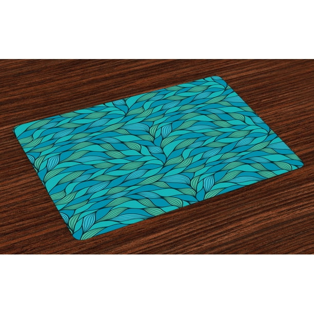 Teal Placemats Set of 4 Abstract Wave Design with Different Colors