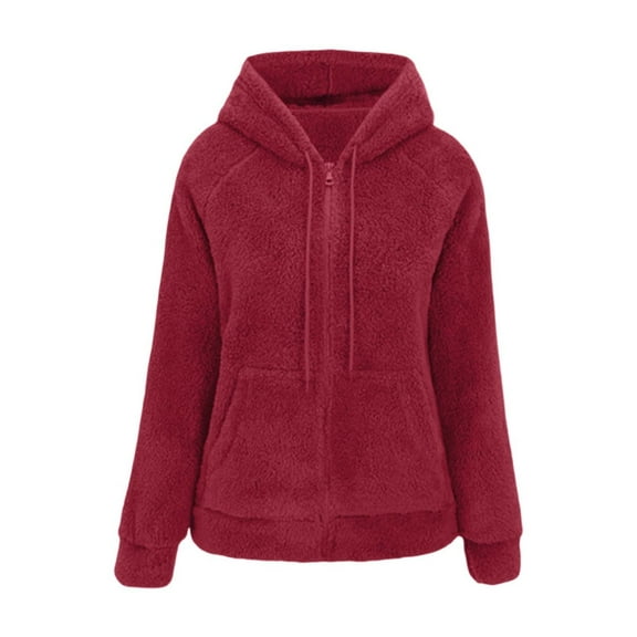 Fiaer Full Zip up Hoodie for Women Plus Size Long Sleeve Sweatshirts Warm Loose Fit Fashion Trendy Tops with Pocket Red XL