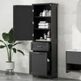thumbnail image 2 of PORKISS Tall Bathroom Cabinet, Wood Bathroom Storage Cabinet with 2 Drawers and Adjustable Shelves, Modern Storage Cabinet with Door, Freestanding Bathroom Floor Cabinet for Bathroom, Black, 2 of 12