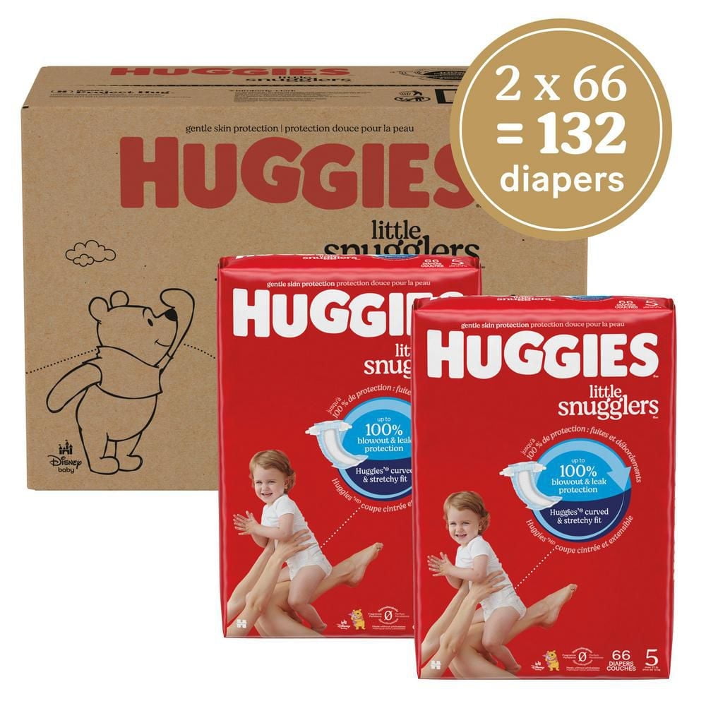 Huggies Little Snugglers Baby Diapers, Econo Pack, Size 5, Count 132, Size 1-6 | 108-150 Count