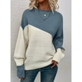 thumbnail image 4 of Women'S Casual Color Block Sweater Crewneck Long Sleeve Ribbed Knit Pullover Top Aqua Blue S, 4 of 8
