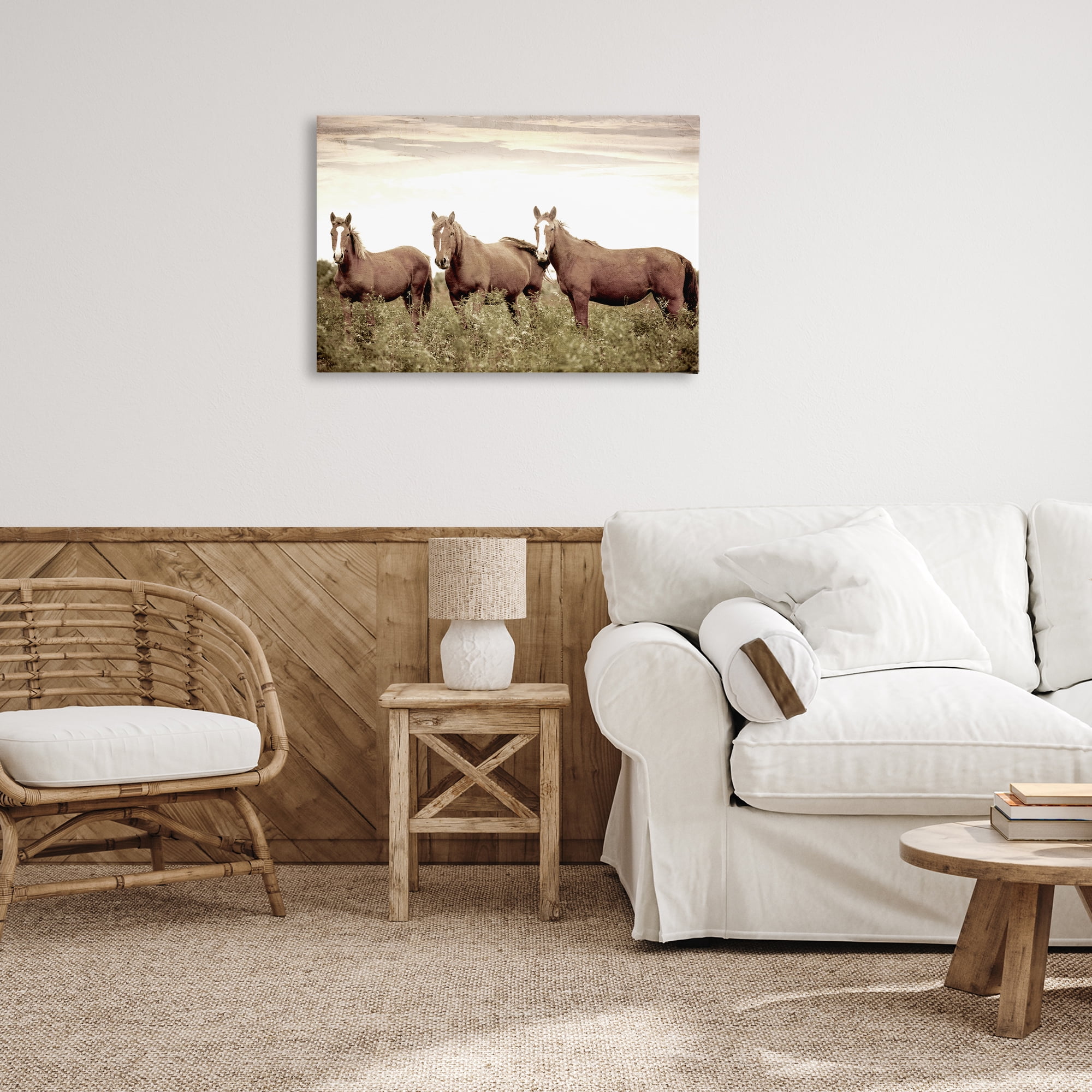 Stupell Industries Horse Trio Gaze Animals Painting Wrapped Canvas Art Print Wall Art, 30 x 20