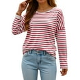 thumbnail image 6 of larppty Long Sleeve Shirts for Women Striped Crewneck Loose Fit Tunic Tops Fashion Color Block T-Shirt (Red, XXL), 6 of 6