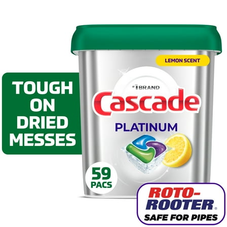 Cascade Platinum Dishwasher Pods, Dishwasher Detergent, Dish Detergent Soap, Lemon, 59 count