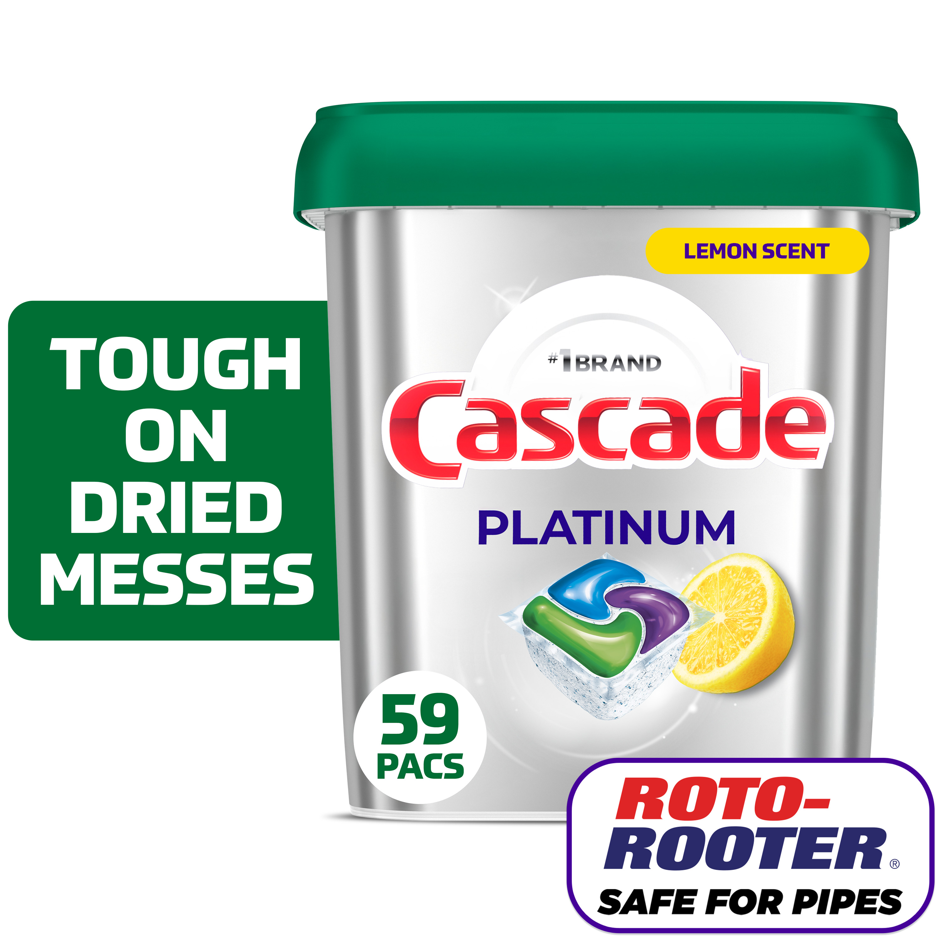 Cascade Platinum Dishwasher Pods, Lemon, 59 Count