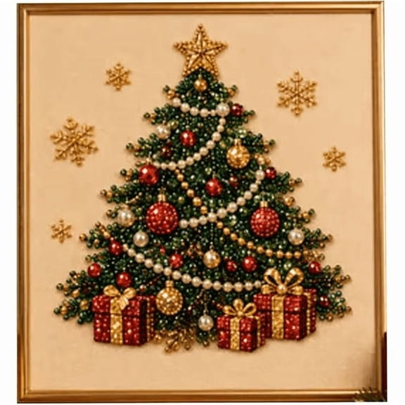 DIY Christmas Pearl Diamond Painting Art Kit with Frame, Christmas Tree Pearl Art Craft, 12x12in Wall Decor Home Gift