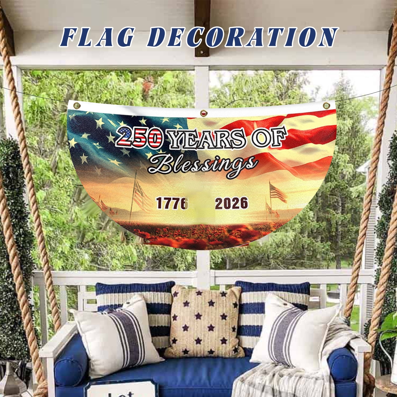 4th of July USA Flag Semi-Circular 250th Anniversary, Outdoor Semi-Circular American Flags for Independence Day, Patriotic Half Round USA Banner for Home Decor