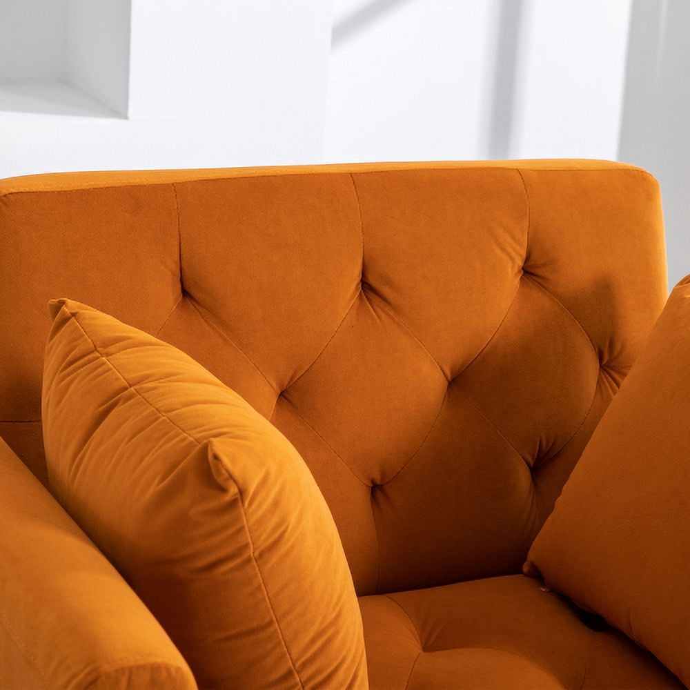 BSHTI 36.61'' Wide Modern Accent Chair With 3 Positions Adjustable Backrest, Tufted Chaise Lounge Chair, Single Recliner Armchair With Ottoman And Gold Legs For Living Room, Bedroom (Orange)