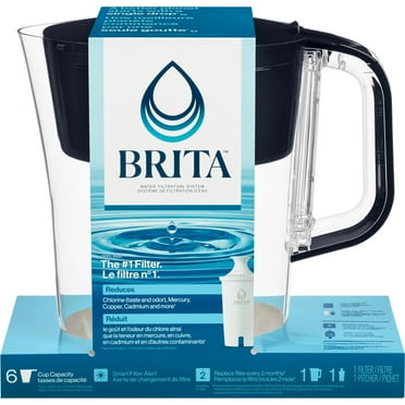 Brita Small 6 Cup Black Denali Water Filter Pitcher with 1 Brita Standard Filter