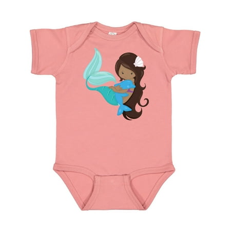 

Inktastic African American Mermaid With Brown Hair Dolphin Gift Baby Girl Bodysuit