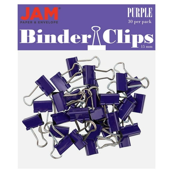 JAM Paper Colorful Binder Clips, Extra Small, 3/5 inch (15 mm), Purple, 30/Pack