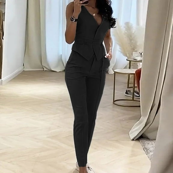Women Fashion Casual Solid Color Summer Temperament Waist Vest Pants Two Piece Sets Fleabag Jumpsuit Elegantly Casual Clothes for Women Light Skirt Suit Dresses for Grandmother of The Bride Womens