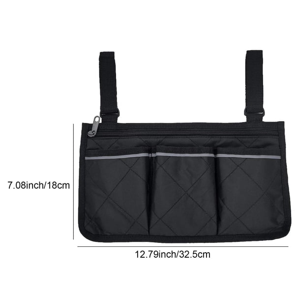 Bolsa lateral para silla de ruedas, bolsa impermeable para reposabrazos con organizadores de almacenamiento de línea brillante negro para andadores y andadores