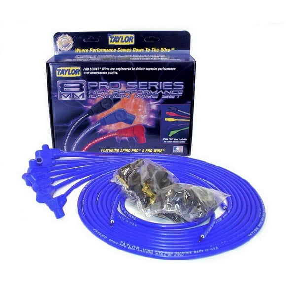 Taylor & Vertex TAY73651 8 mm Spiro-Pro Universal Spark Plug Wire Set - Blue - 90 deg Plug Boots - 8 Cylinder Applications