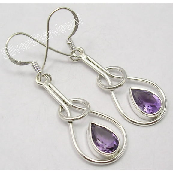 SilverStarJewel 925 Pure Silver Stunning Drop Amethyst Inexpensive Earrings 1.8" Well Made