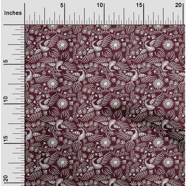oneOone Polyester Lycra Fabric Leaves|Floral & Dinosaur Animal Sashiko Print Fabric by Yard 56 Inch Wide