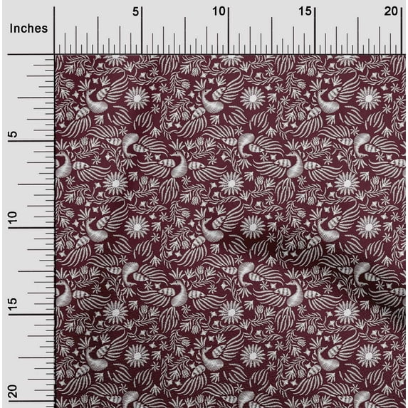 oneOone Viscose Chiffon Fabric Leaves|Floral & Dinosaur Animal Sashiko Printed Fabric 1 Yard 42 Inch Wide