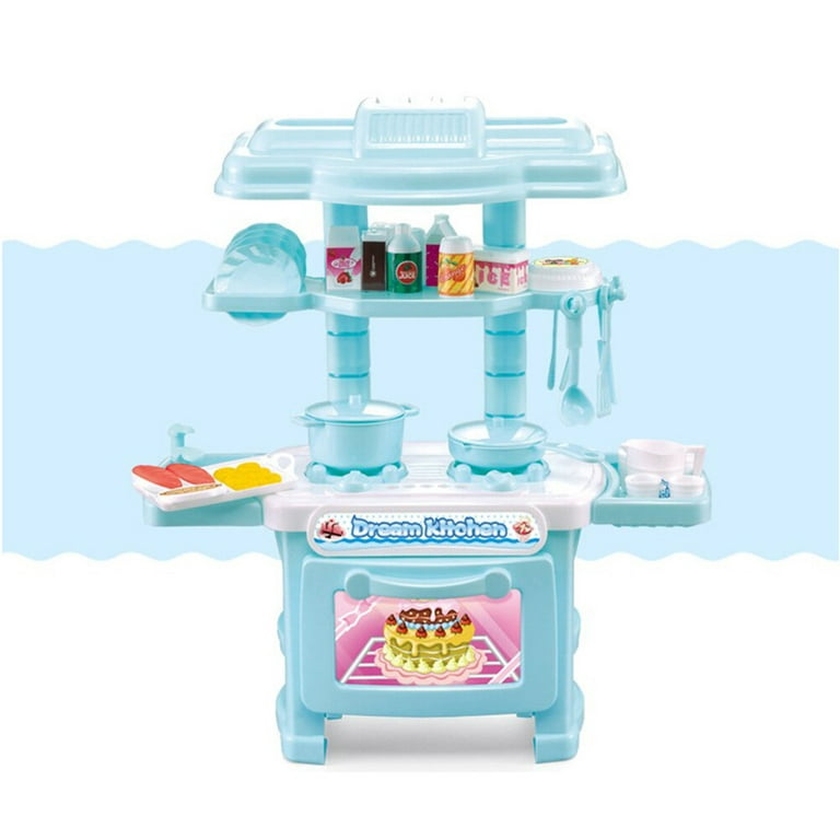 Hot Bee Blue 34 inch Toy Kitchen Sets for Girls Boys, Pretend Play