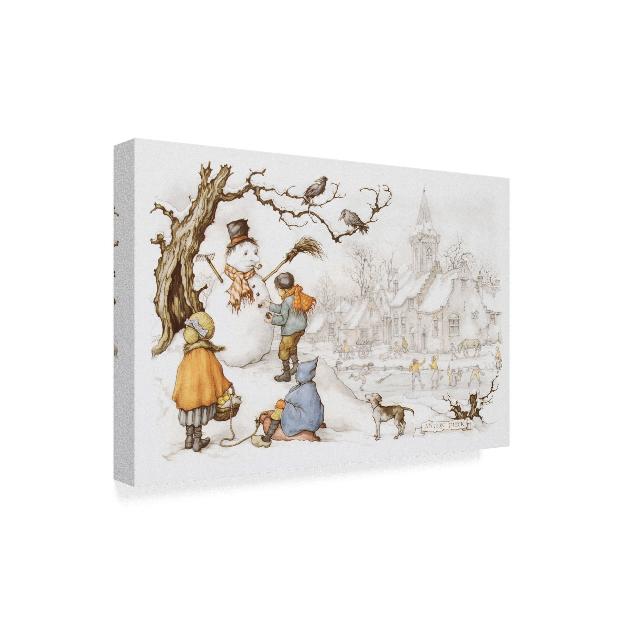 Trademark Fine Art 'Snowman On The Hill' Canvas Art by Anton Pieck