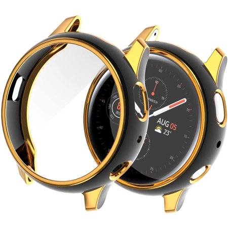 For Galaxy Watch Active 2 44mm Case With Hd Hard Pmma Screen Protector Slim Guard Thin Bumper Full Coverage Cover For Samsung Women Men Smart Watch Accessories Black Gold Edge 44mm Walmart