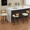 thumbnail image 3 of Tcbosik 3 Pack Swivel Counter Height Bar Stools, Mid Century Modern Upholstered PU Leather Barstool with Rattan Back with Wood Frame for Kitchen Island, Dining Room, Beige, 3 of 11