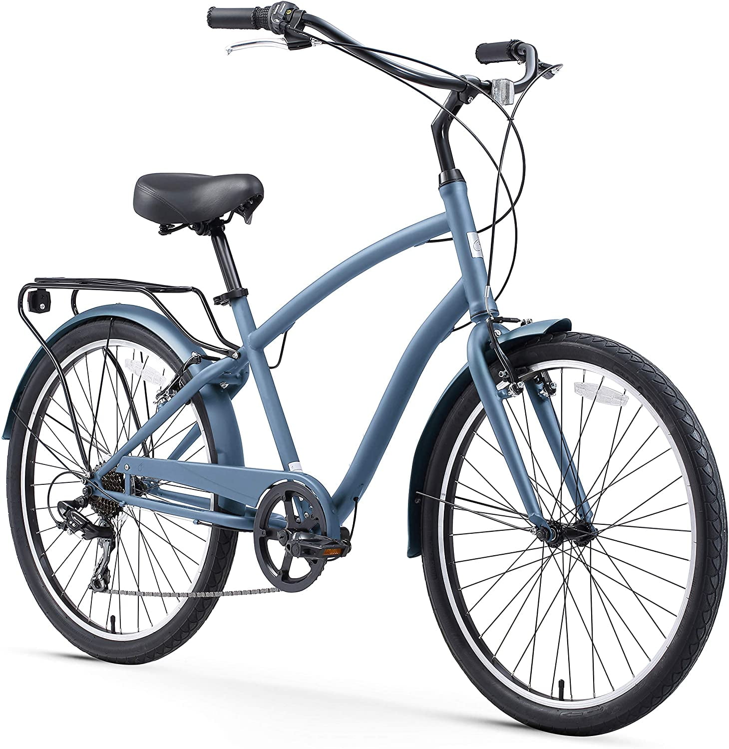 Free Shipping sixthreezero Around the Block Men s 7 Speed Beach Cruiser Bicycle with Rear Rack 26 In. Wheels Matte Black Walmart