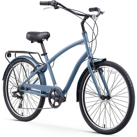 sixthreezero EVRYjourney Steel Men s 7-Speed Sport Hybrid Cruiser Bicycle  26 In. Bicycle  Steel Blue with Black Seat and Black Grips
