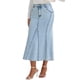 thumbnail image 4 of FALDA MAXI DE DENIM PARA MUJERES INSPIRE CHIC, CINTURA ALTA, AJUSTE CASUAL Y ACAMPANADA, FALDA LARGA DE JEAN TAMAÑO S, AZUL CLARO, 4 of 6