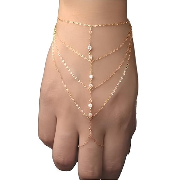 Brazalete con Anillo para Dedo Boho para Mujer con Strass Dorados Sklave Kettenarmband