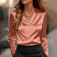 thumbnail image 2 of SYMOID Womens Orange Satin Blouse Long Sleeve, V Neck Work Shirt Elegant Office Top, Wrinkle Free Professional Blouse Machine Washable,Size XL, 2 of 7